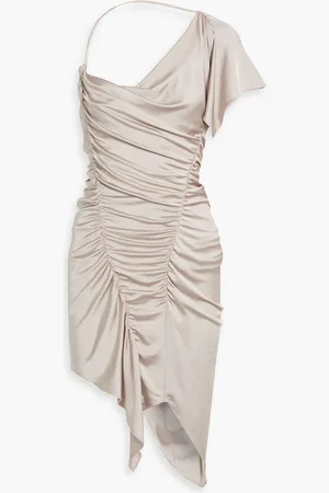 ET OCHS Autumn one-sleeve asymmetric ruched satin-jersey mini dress - Gray
