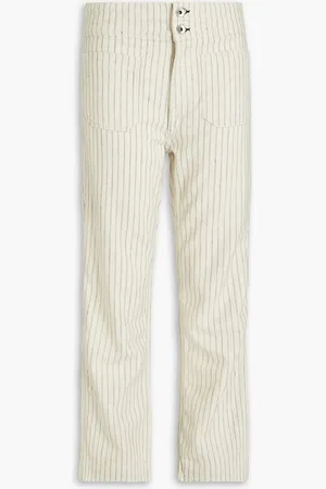 RAG&BONE Cropped striped cotton, hemp and linen-blend straight-leg pants - White