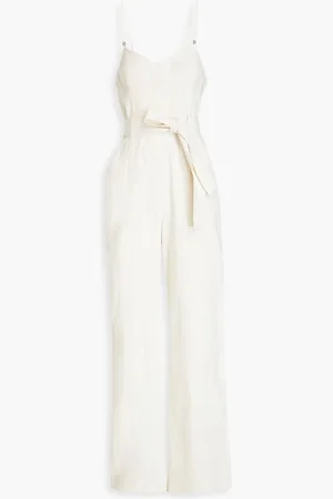 A.L.C. Belted linen-blend gabardine jumpsuit - White
