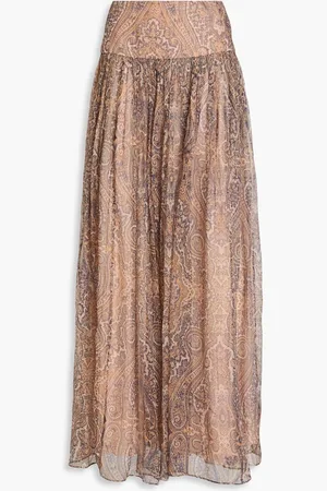 ZIMMERMANN Metallic paisley-print silk-blend chiffon maxi skirt - Neutral