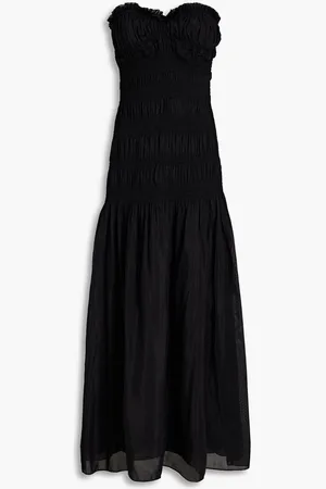 Nicholas Strapless shirred cotton and silk-blend voile maxi dress
