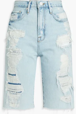 Frame Le Vintage Bermuda distressed denim shorts - Blue