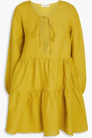 Casa Raki Matilda tiered linen mini dress - Yellow