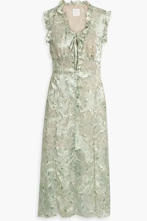 Anna Sui Ruffle-trimmed printed fil coupé midi dress - Green