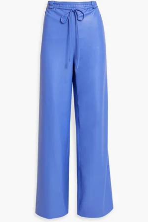 LAPOINTE Belted faux-leather wide-leg pants - Blue