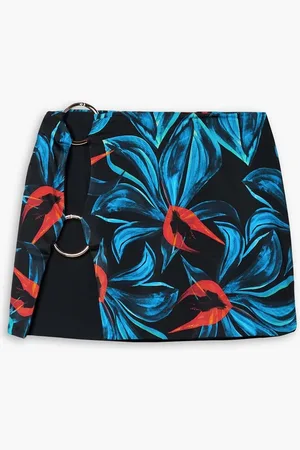 Louisa Ballou Ring-embellished floral-print stretch-jersey mini skirt