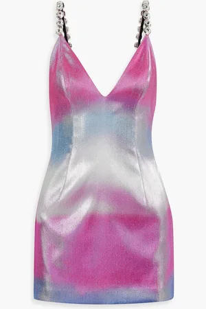AREA Crystal-embellished metallic twill mini dress