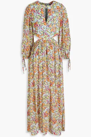Maje Cutout floral-print georgette midi dress - Blue