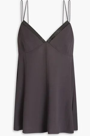Brunello Cucinelli Bead-embellished silk crepe de chine camisole - Gray