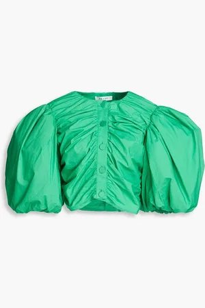 Frame Cropped ruched cotton-poplin top