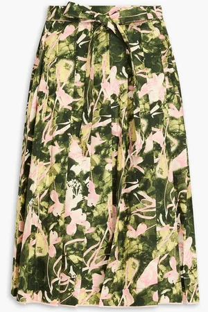 3.1 Phillip Lim Pleated printed cotton-poplin skirt - Green