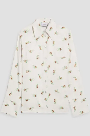 Sleeper Floral-print charmeuse pajama top - White