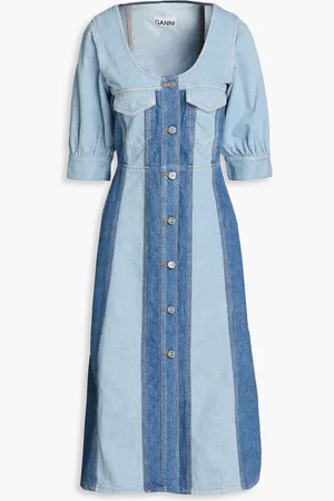 Ganni Two-tone denim midi dress - Blue