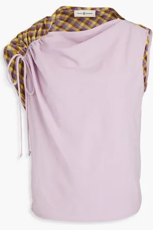 Tory Burch Gingham jacquard and crepe top - Purple