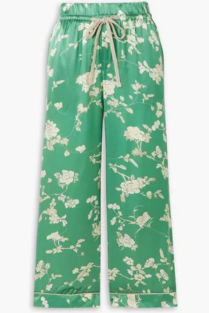 SEA Julian floral-print duchesse silk-satin wide-leg pants - Green