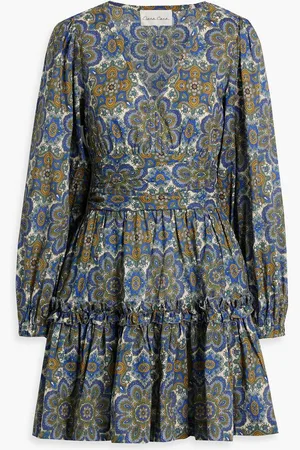 Cara Cara Harper gathered printed cotton mini dress