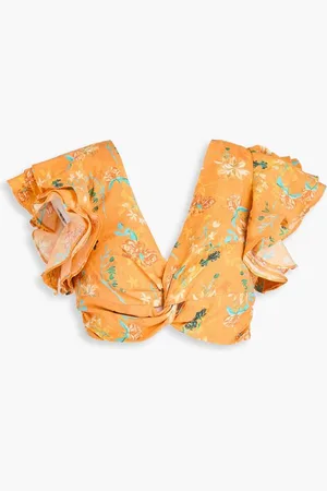 Solid The Renata cropped floral-print linen-blend top