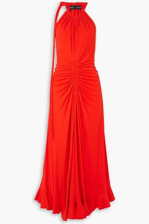Proenza Schouler Ruched jersey-crepe halterneck maxi dress - Red