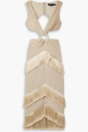 PATBO Cutout fringed metallic knitted midi dress - Metallic