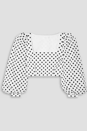 Caroline Constas Elliot cropped polka-dot cotton-blend poplin blouse