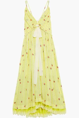 Chloé Bow-detailed fil coupé silk-blend jacquard maxi dress - Yellow