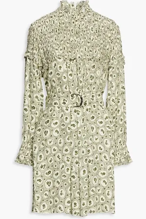 Chloé Pintucked printed crepe dress - White