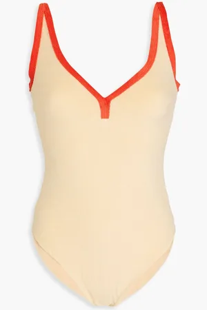 Lisa Marie Fernandez Maria piped stretch-cotton terry swimsuit - Yellow
