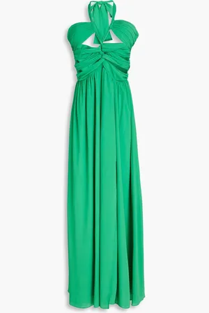 RONNY KOBO Ally ruched cutout chiffon halterneck maxi dress