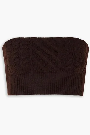 EMILIA WICKSTEAD Bimba strapless cropped cable-knit wool-blend top - Brown