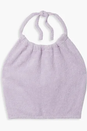 TERRY TOWELLING Il Passo cropped cotton-terry halterneck top - Purple