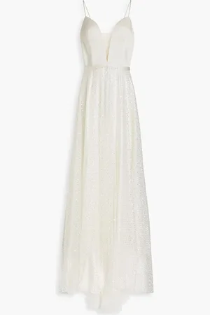 Catherine Deane Skyla embellished tulle-paneled satin bridal gown - White