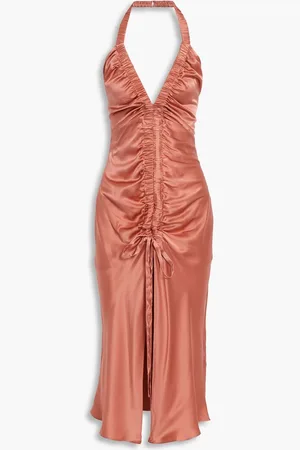 Nicholas Ruched silk-satin halterneck midi dress - Pink