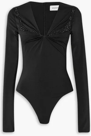 16Arlington Tevenz twist-front crystal-embellished stretch-jersey bodysuit