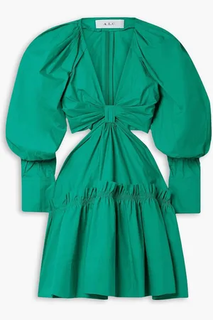 A.L.C. Alexa cutout gathered cotton-poplin mini dress - Green