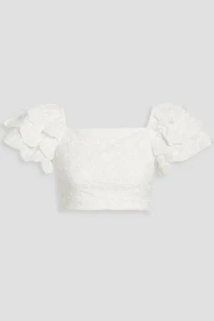 Caroline Constas Cropped ruffled broderie anglaise cotton top