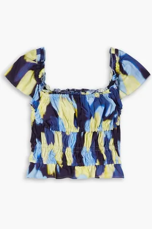Altuzarra Darcey ruffled printed stretch-cotton poplin top