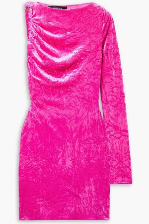 VERSACE One-shoulder open-back crushed-velvet mini dress - Pink