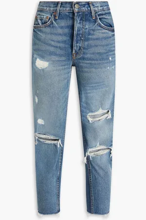 GRLFRND Karolina Petite distressed high-rise slim-leg jeans - Blue