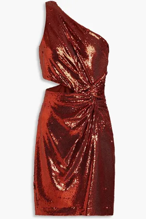 Halston Heritage Val one-shoulder cutout sequined mesh mini dress