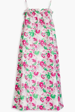 Ganni Metallic floral-jacquard midi dress - Pink