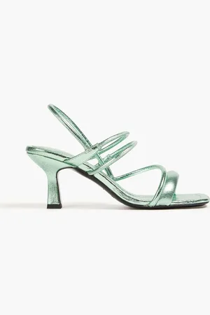 Sandro Metallic cracked-leather slingback sandals