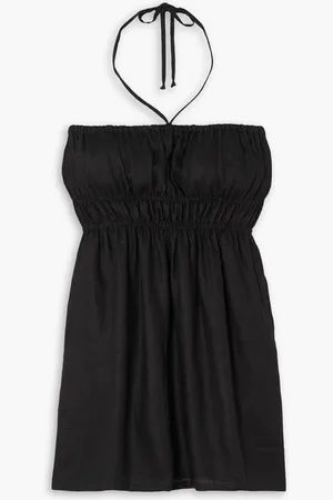 FAITHFULL THE BRAND Ester smocked linen halterneck mini dress