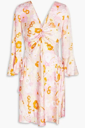 Maje Ruched floral-print satin mini dress - Pink