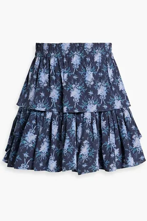 LOVESHACKFANCY Tiered printed crepe mini skirt - Blue