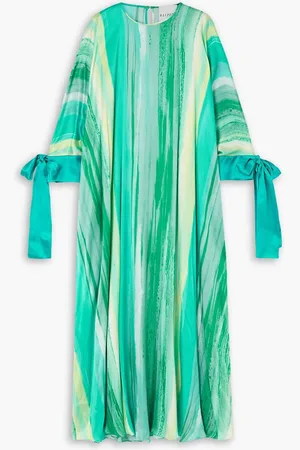 HALPERN Bow-detailed printed silk-satin kaftan