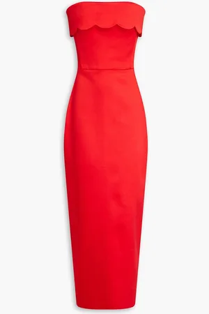 Rasario Strapless scalloped twill maxi dress