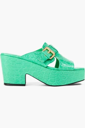 By Far Lenka croc-effect leather platform mules - Green