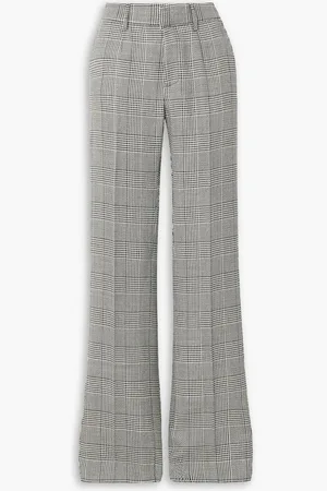 Alessandra Rich Pleated Prince of Wales checked wool straight-leg pants