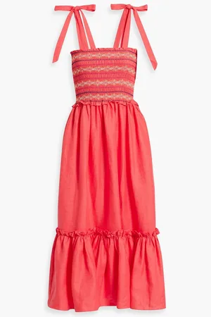 Cara Cara Jenny smocked linen midi dress - Orange