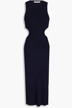 Halston Heritage Alena cutout ribbed-knit midi dress - Blue